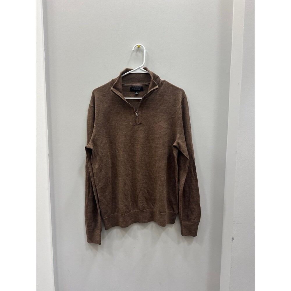 Banana Republic 100% Merino Wool Brown Quarter Zip Sweater Medium